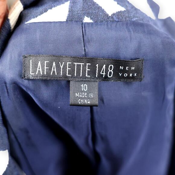 Lafayette 148 Womens Blazer Jacket Blue/Beige Geometric Print  10 - Picture 3 of 8
